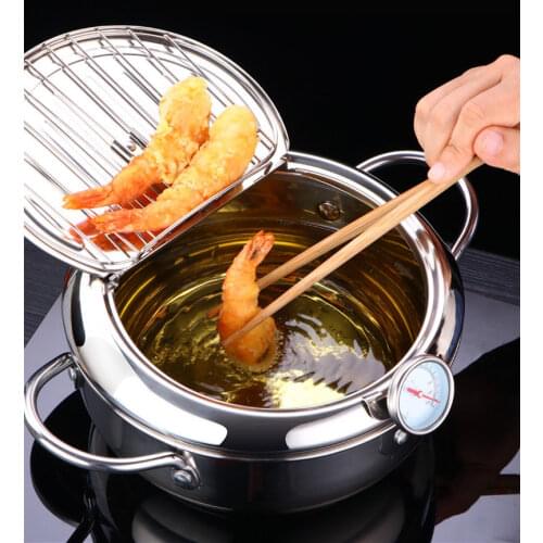 Temperature Controllable Japanese Household Kitchen Tempura Cuisine Fryer Stainless Steel Fryer Induction Cooker Pan 2.2L