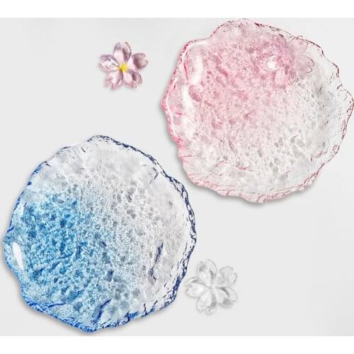 Japanese crystal glass plate creative snack fruit plate breakfast salad plate home dessert plate