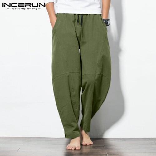 Men Pants Joggers Cotton Drawstring Pockets Retro 2021 Casual Pantalones Hombre Streetwear Baggy Leisure Trousers S-5XL INCERUN