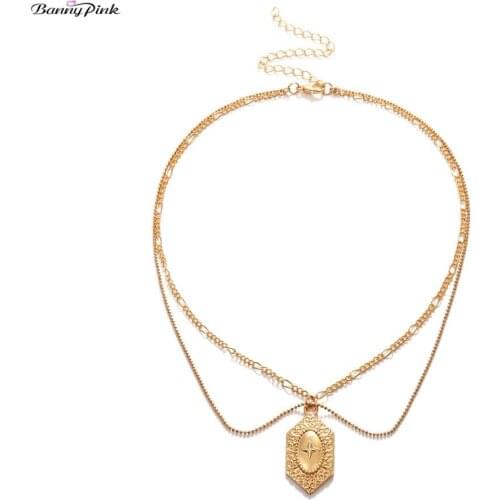 Banny Pink Vintage Religious Geometric Pendant Choker Necklace For Women Sexy Layer Chain Clavicle Chain Choker Collar Colliers