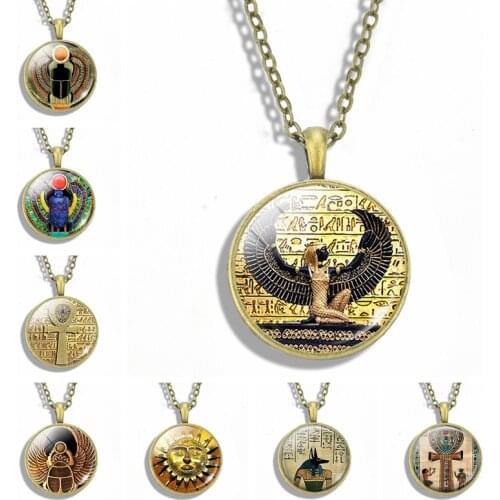 2019 Symbol of Strength Egyptian Scarab Glass Dome Pendant Necklace Ancient Eye of Horus Egypt Jewelry Fashion Charm Women Gift