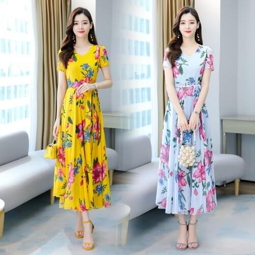 Women Maxi Floral Chiffon Dress Summer 2021 Boho Retro Elegant Casual Party Night Vacation Fairy Runway Long Vestidos Korean New
