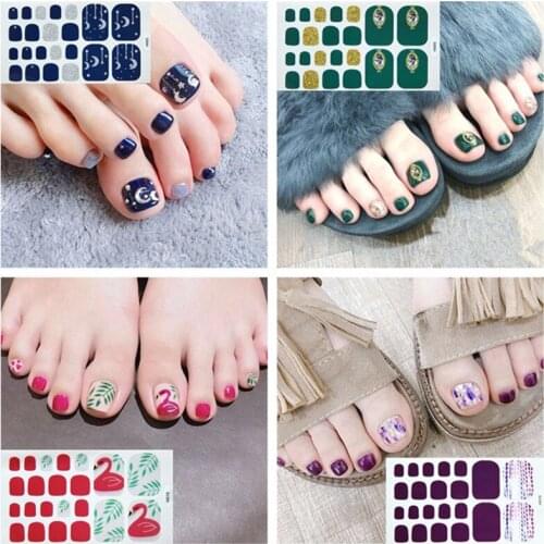 1Sheet Adhesive Toe Nail Sticker Glitter Summer Style Tips Full Cover Toe Nail Art Supplies Foot Decal for Women Girls Drop Ship
