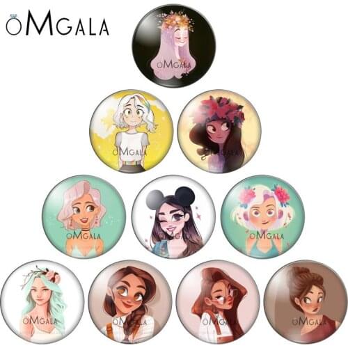 Fashion Beauty Girls Cartoon Cute girl 10pcs 12mm/18mm/20mm/25mm Round photo glass cabochon demo flat back Making findings