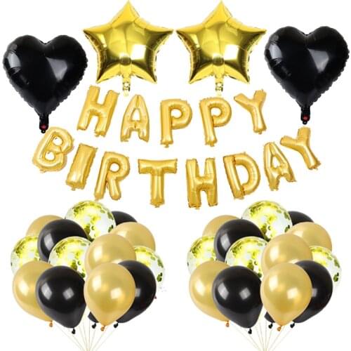 16 inch happy birthday balloon black gold hanging flag confetti latex 18 inch star birthday party decoration baby shower balloon