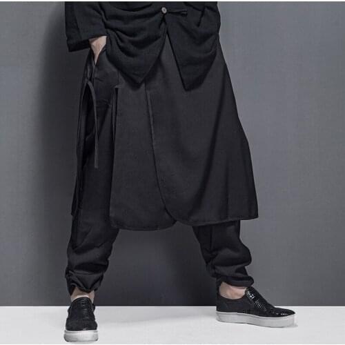 27-44! 2016 Mens clothing DJ fashion faux two piece personalized culottes lacing loose pants plus size trousers singer costumes