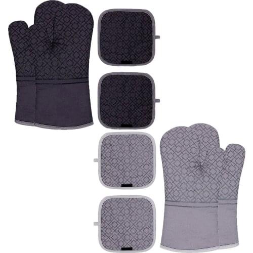 4pcs/set Kitchen Oven Mitts With Non-Slip Glove Insulation Mat Pot Holders And Oven Mitts Heat Resistant Cooking Adaptable