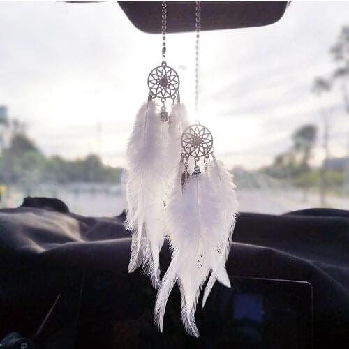 Car Mini Dream Catcher Accessory For Girls Feather Mirror Hanging Pendant In Auto Ethnic Home Decor Lucky Car Ornament