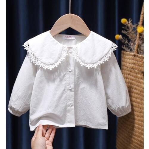 New Baby Girls Cotton Blouse White Shirts Children Clothes Kids Infant Long Sleeve School Shirt Kids Tops For Spring Fall