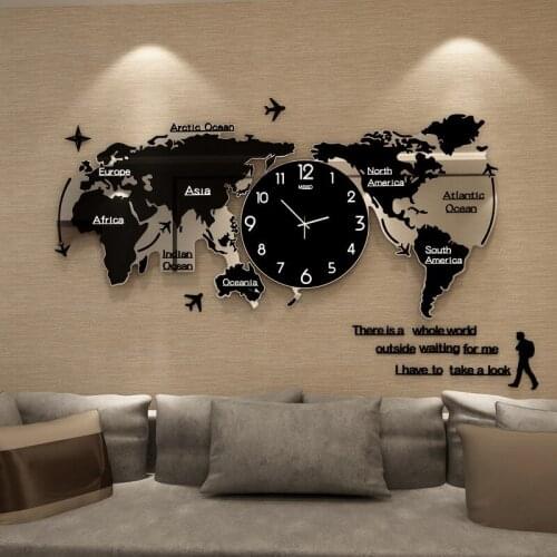 Large Nordic Silent Wall Clock Modern Design Map Acrylic Creative Wall Clock Kids Living Room Relogio Parede Free Shiping JJ60WC