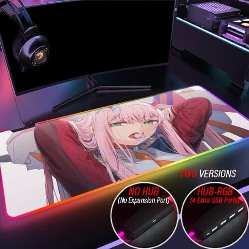Zero Two Darling In The Franxx Large RGB Gaming Glow Mouse Pad 02 Mousepad LED Light Non-Slip Mice Mat Support DIY