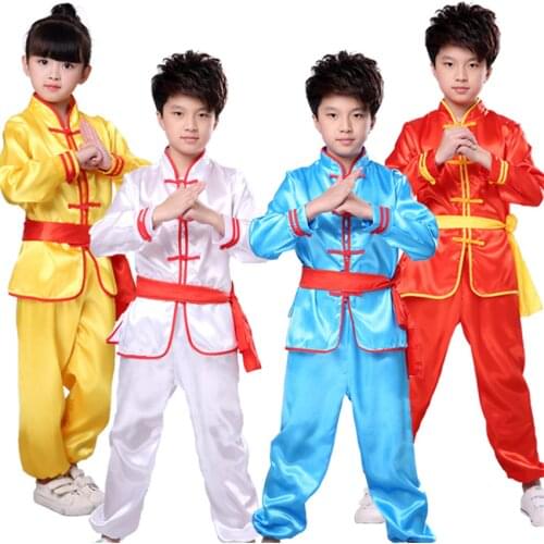 Kids 100-170cm Chinese Traditional Kung Fu Uniforms Short&Full Tai Chi Wu Shu Costumes Children Stage Performance Clothes