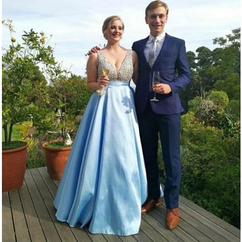 Long A-Line Satin Beaded Prom Dresses with Pockets Plus Size Corset Back Custom Formal Party Dresses Robe Soiree Femme for Women