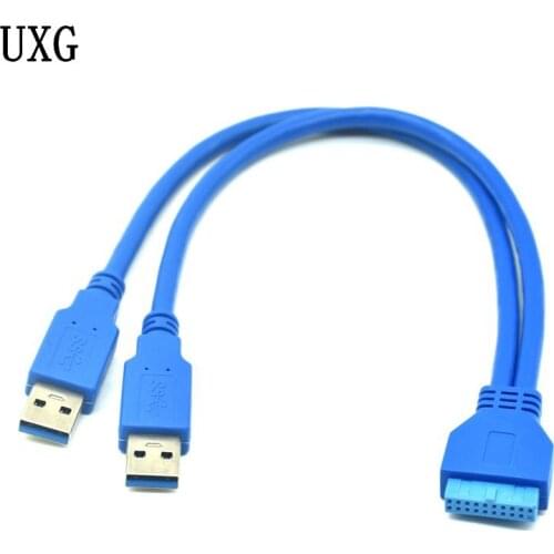 Dual 2 Port USB3.0 USB 3.0 A Male to Motherboard Mainboard 20Pin Cable Adapter 19 Pin USB Extension cable