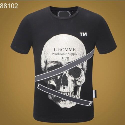 New Fashion O-Neck 100% Cotton PP Skull T-Shirt Men 1:1 Plein Short Sleeve T-Shirt Men Tops Camiseta para hombre Black White