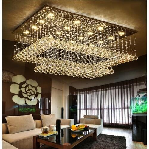 Crystal Chandelier Rectangle For Ceiling Living Room Kitchen Modern Home Decor Lamp Led Indoor Lighting Luxury Stainless Light