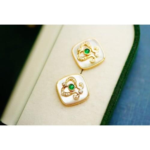 JHY427 Solid 18k Gold Nature 2.3mm Green Emerald Earrings for Women Fine Jewelry Birthday Presents