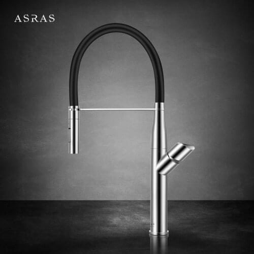 Asras AS-3059 304 Stainless Steel Kitchen Pull Out Silicon Tube Faucet Hot Cold Water Mixer Tap Sprayer Switch Free Shipping
