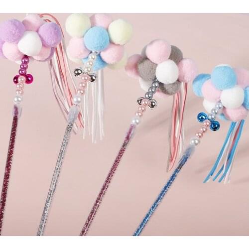 HOT! Pet Cat Teasing Stick Interactive Cat High Quality Toy Colorful Fairy Tease Cat Stick Bell Cat Pompom Feather Teaser Stick