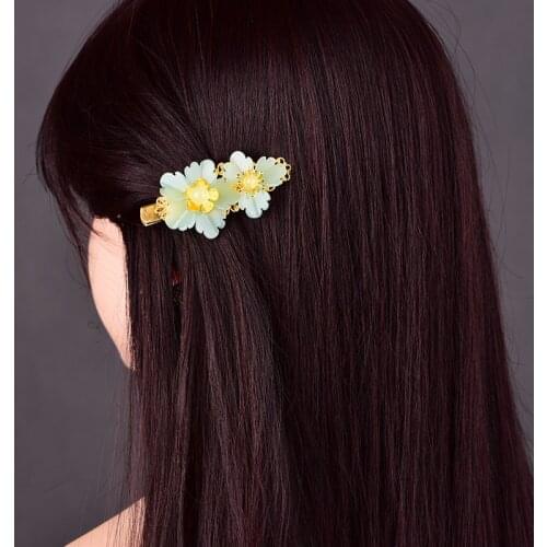 Fashion Retro Coloured Glaze Synthetic Flower Hairpin Smooth Comfortable Color Retaining Copper Duckbill Clip Woman Bijoux