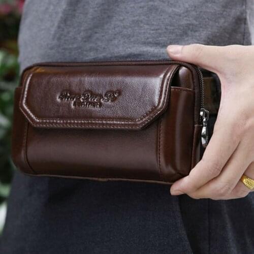 Men Genuine Leather Waist Bags Bifold trend Cell Mobile Phone Case Hip Purse Cigarette Money Hip Belt Fanny Bag Waist Pack