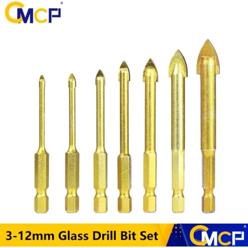 1/4"Hex Shank Tungsten Carbide Glass Drill Bit Set 3-12mm Titanium Coated Ceramic Tile Hole Cutters Power Tools Hole Drill