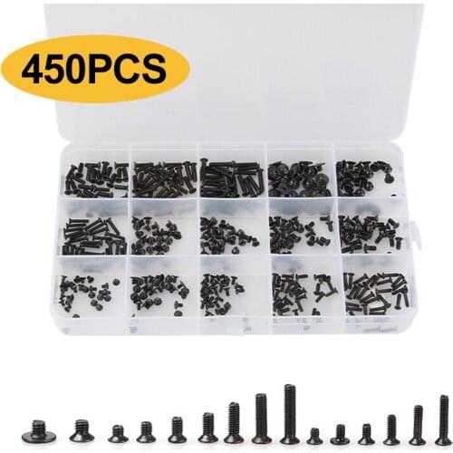 450Pcs Laptop Computer Screws Kit Assemble Fastening Assortment Black Flat Head Repair Set For IBM For Dell For Lenovo