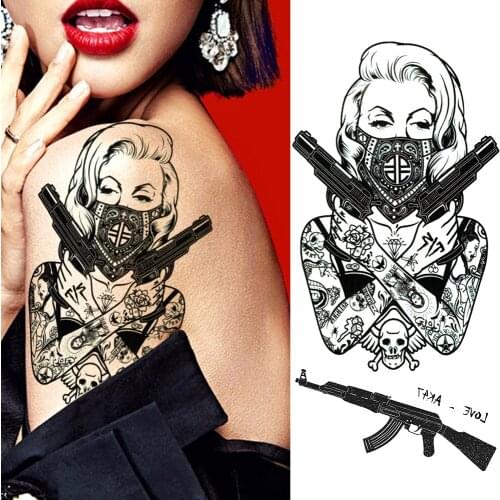 DIY Cool Gangster Temporary Tattoos Sticker Fake Black Firearms Waterproof Tatoo For Women Men Body Art Tatoo Decal For Festival