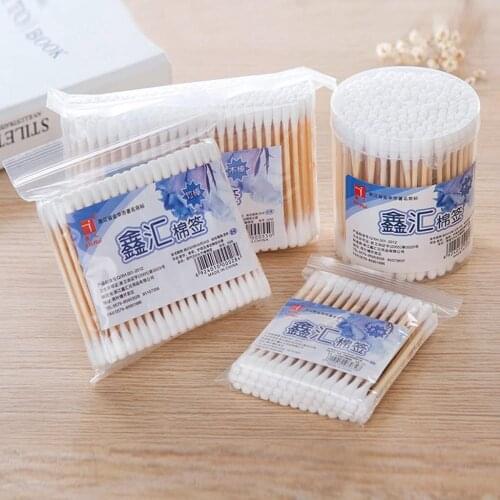 Natural Cotton Swab Double Head Women Makeup Wood Sticks Cotton Buds Tip for Medical Sticks for Nose Ears Clean Health Care Tool