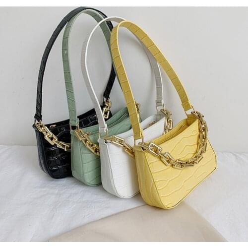 2021 New Luxury Stone Pattern Shoulder For Women Thick Chain Handbags Ladies Fashion Underarm Cross Body Female Baguette Bags