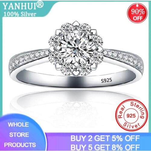 YANHUI New Trendy Gorgeous CZ Flower 925 Silver Wedding Engagement Rings for Women High Quality Full Pave Zircon Vintage Jewelry