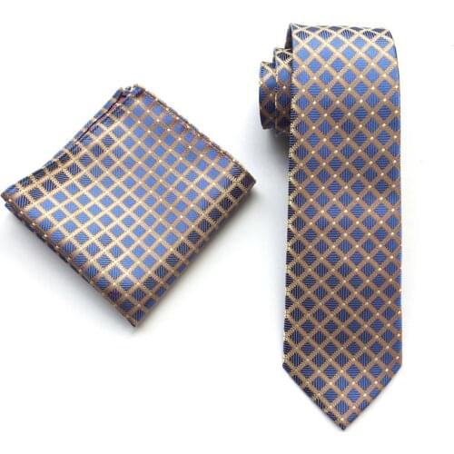 Wholesale Men Necktie Set Brand Plaid Checkered Cravat Tie Sets with Pocket Square