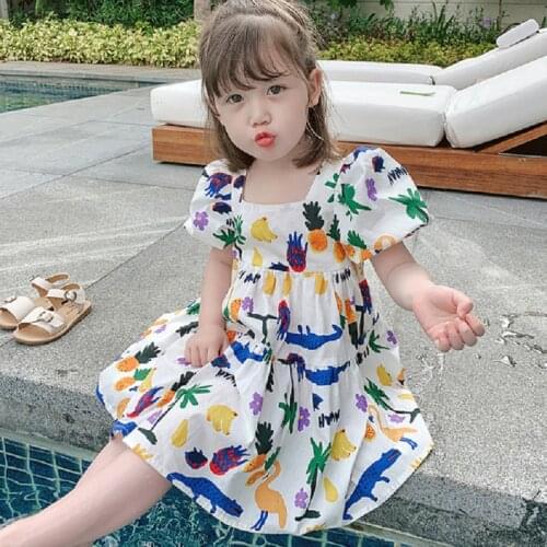 Baby Girls Dresses 2021 Summer Girl Dress Fruit Animal Print Lace Dress Children Princess Dress Fashion Children Clothing 8 Age