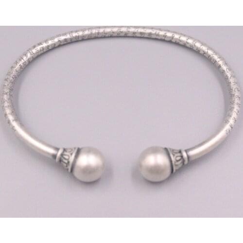Authentic 999 Fine Silver 10mm Ball End with 3.5mm Band Heart Sutra Cuff Bangle 2.5Inch Inner Diameter Handmade