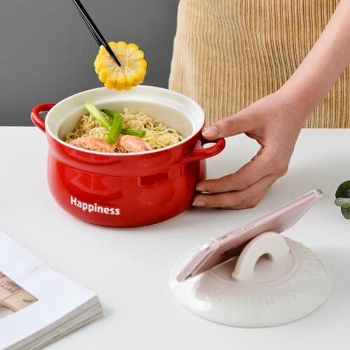 Rainbow Instant Noodle Bowl Creative With Lid As Mobile Phone Holder Ceramic Large Capacity Student Anti-Scalding Bowl Household