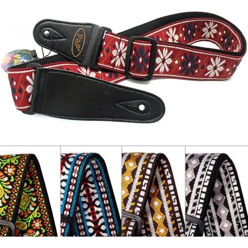 90-150cm Vintage Style Flowers Stripes Guitar Strap with Woven Embroidery Fabrics for Guitar Bass 5 Colors Optional