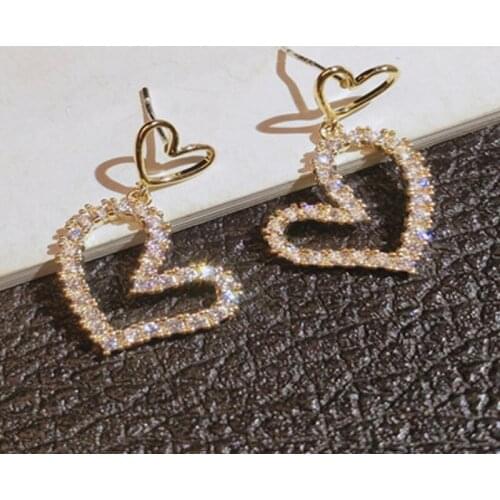 Mifeiya Luxury Hollow Love Heart Shape Dangle Earrings for Women Girls Mirco Paved Rhinestone Crystal Female Earrings Bridal
