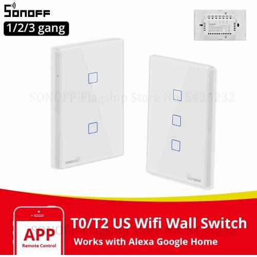 Itead SONOFF T0/T2 US Touch Switch Smart Light Switch Panel Wall Interruptor Wifi Switch US Standard Work with Alexa e-WeLink