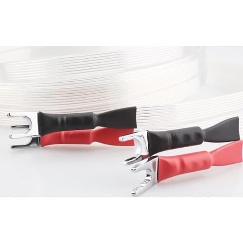 High Quality Audiocrast Pair HiFi Audio Speaker Cable OCC Silver Plated Loudspeaker Cable Spade Plug Terminal Audiophile