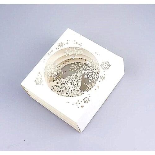 WYSE Merry Christmas Card 3D Snowflake Laser Cards Paper Craft Pop Up Gift Box for Festival Greeting Cards Happy New Yar