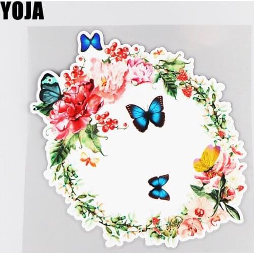 YOJA 19.4×19.4CM Butterfly Peony Wreath Window Decoration Decals Classic Fashion Car Stickers Accessories 19B-0065