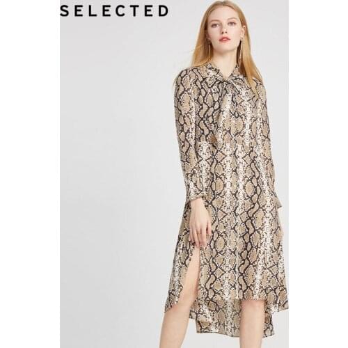 SELECTED Womens Chiffon Snake Print Lace Up Long Dress|42012J514