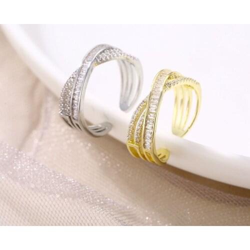 Women Fashion Cross Twist Open Ring Men Adjustable Size Gold Ring With CZ Jewelry For Wedding Party Gift