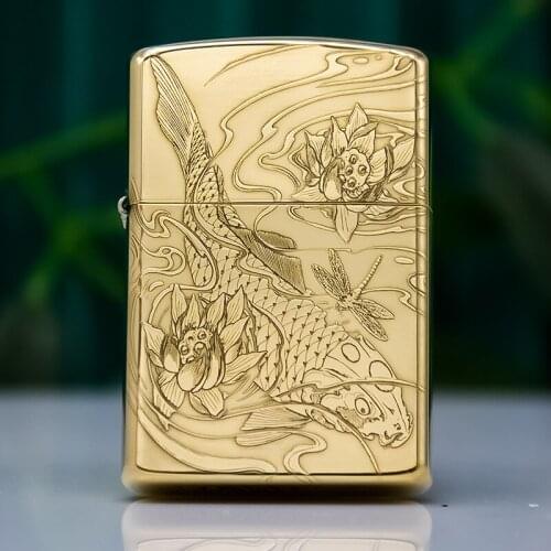 Zorro windproof fish kerosene lighter pure copper five-sided carved new grinding wheel mens smoking accessories tool