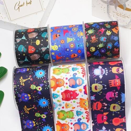 DIY Cartoon Monster Printed Grosgrain Ribbon For Craft Supplies Sewing Accessories 5 Yards, Planar Resins Mold 10 Pieces. 52783