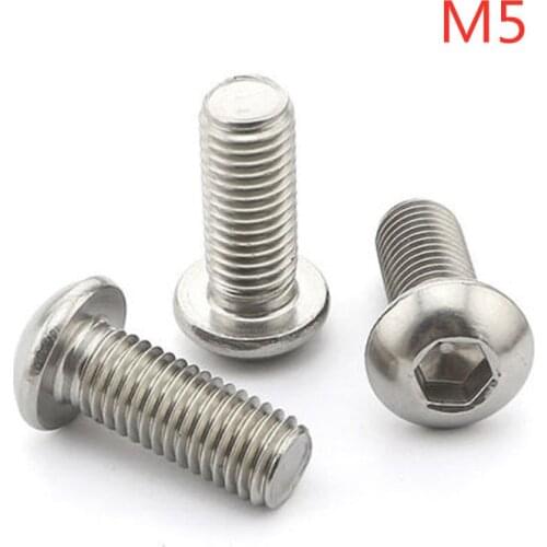 100pcs/lot M5*6/8/10*12/16/20/25/30/35/40/45/50/55/60/70/80 ISO7380 Stainless steel hex socket button head screw