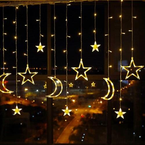 3.5m Star Moon Led Curtain String Light Christmas Ramadan Garland Light Romantic Holiday Lights For Wedding Party Decor