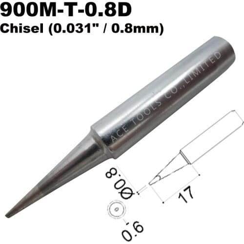 5 PCS Soldering Tip 900M-T-0.8D Chisel 0.8mm for Hakko 936 907 Milwaukee M12SI-0 Radio Shack 64-053 Yihua 936 X-Tronics 3020 Bit