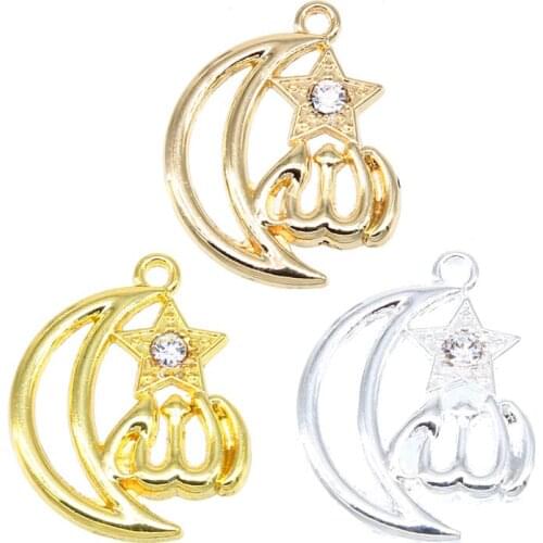 6pcs Islamic Muslim Allah Female Pendant Necklace Accessories Moon and Star Necklace Religious Muslim Jewelry