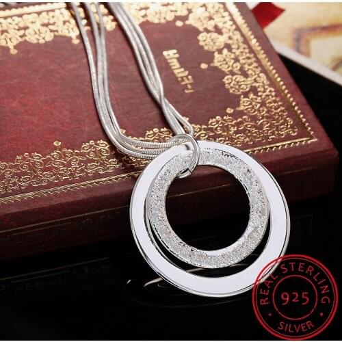 925 Sterling Silver 18-Inch Snake Chain O-Shaped Frosted Pendant Necklace For Women Fashion Wedding Party Charm Jewelry